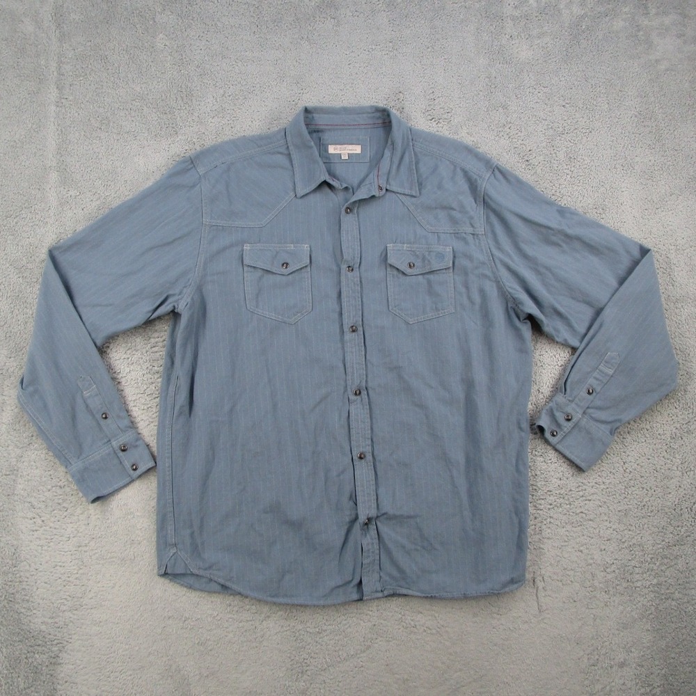 Blue Ranchwear Western Shirt Men XXL Blue Pinstripe Pearl Snap Long Sleeve